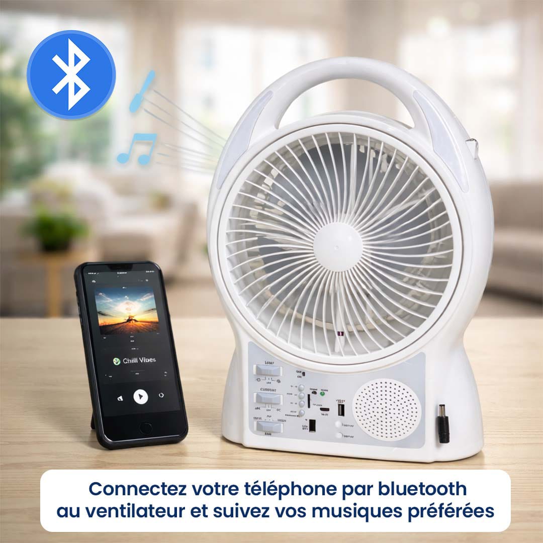 Ventilateur Solaire + Electrique Rechargeable 6 en 1