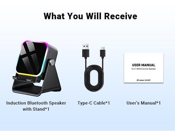 Enceinte Bluetooth à induction sans fil 5 en 1 avec support de téléphone ajustable