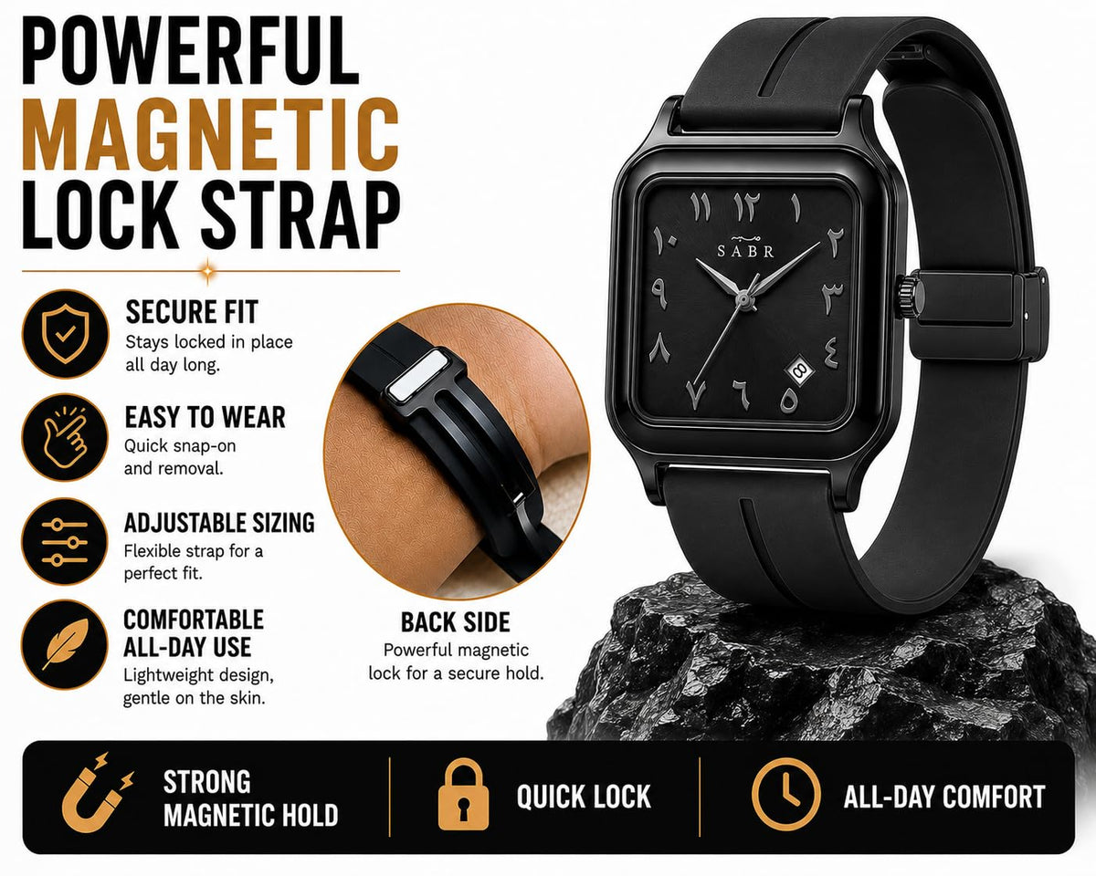 Montre SABR à chiffres arabes analogique pour hommes et femmes | Bracelet en silicone à fermeture magnétique