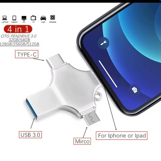 Clé USB 4-en-1 128 Go – Ultra-Rapide, Universelle & Résistante
