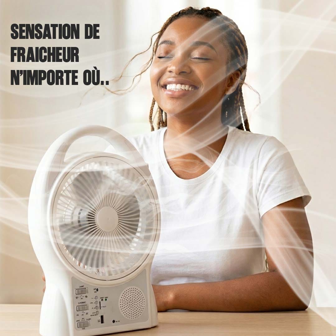 Ventilateur Solaire + Electrique Rechargeable 6 en 1
