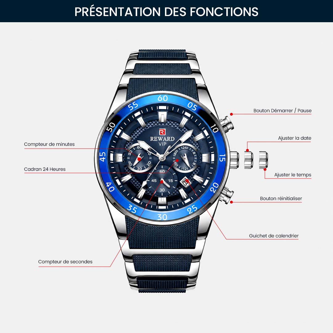 Montre de Luxe Multifoncion REWARD Authentique pour Homme