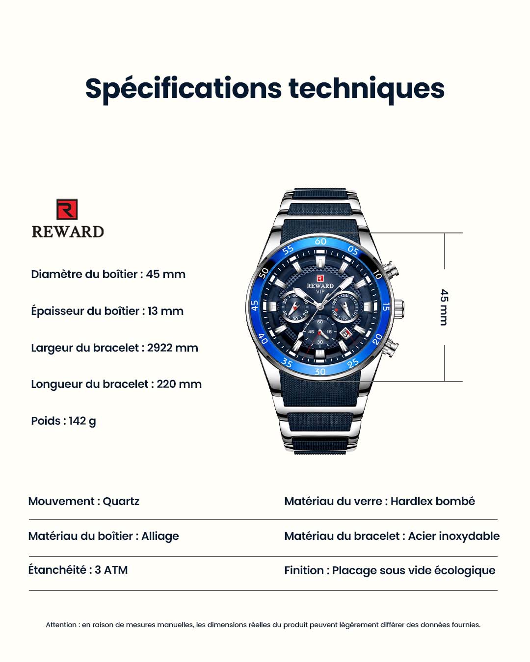 Montre de Luxe Multifoncion REWARD Authentique pour Homme