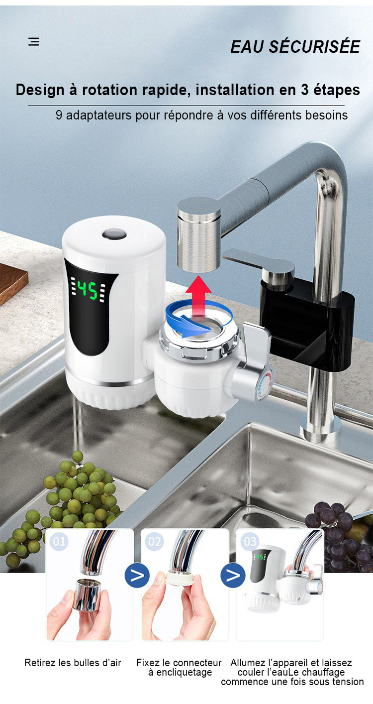 Robinet d'eau chaude sans réservoir avec affichage numérique, chauffe-eau instantané pour cuisine