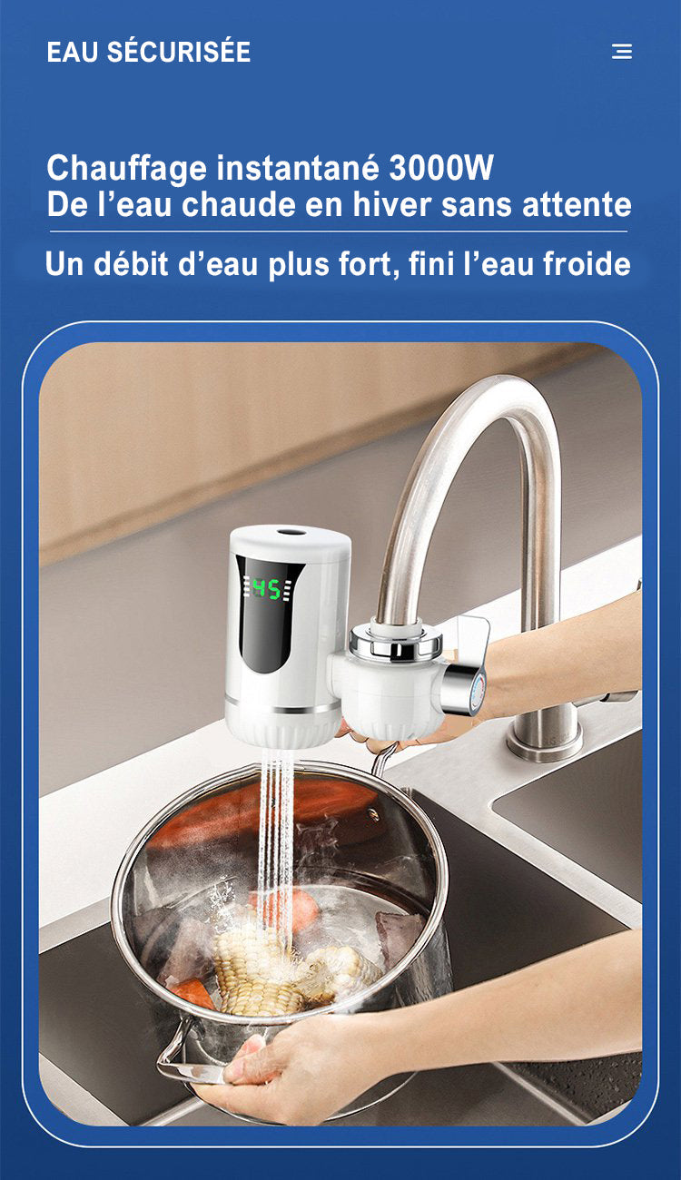 Robinet d'eau chaude sans réservoir avec affichage numérique, chauffe-eau instantané pour cuisine