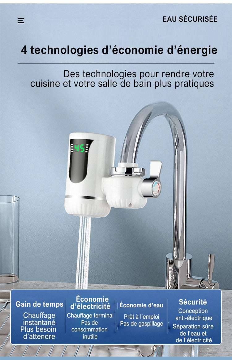 Robinet d'eau chaude sans réservoir avec affichage numérique, chauffe-eau instantané pour cuisine