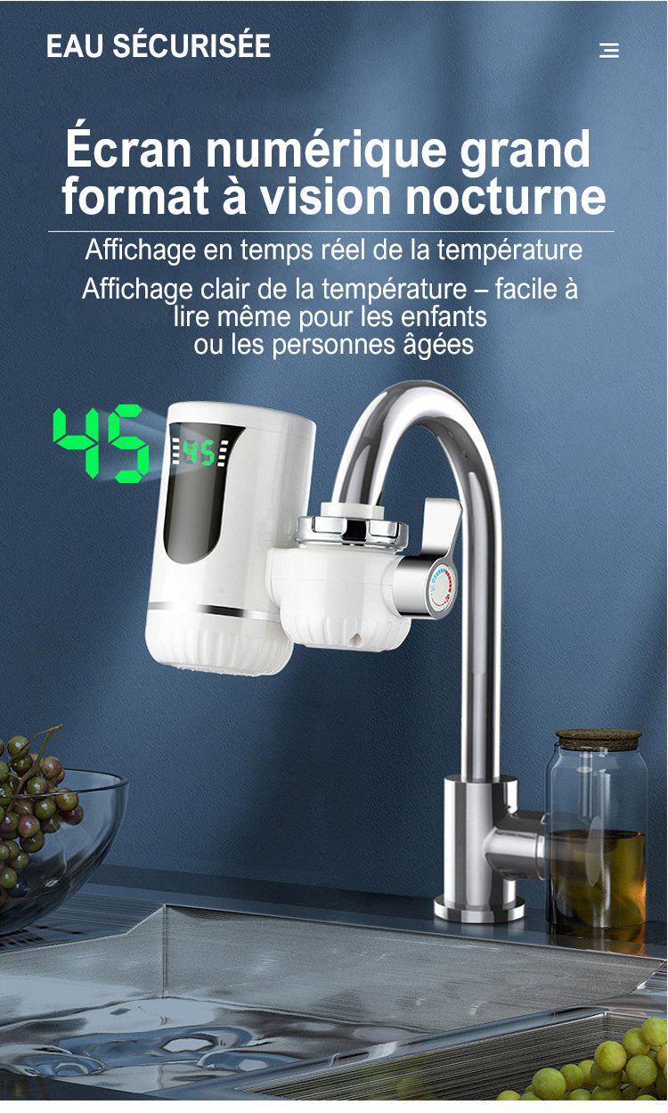 Robinet d'eau chaude sans réservoir avec affichage numérique, chauffe-eau instantané pour cuisine